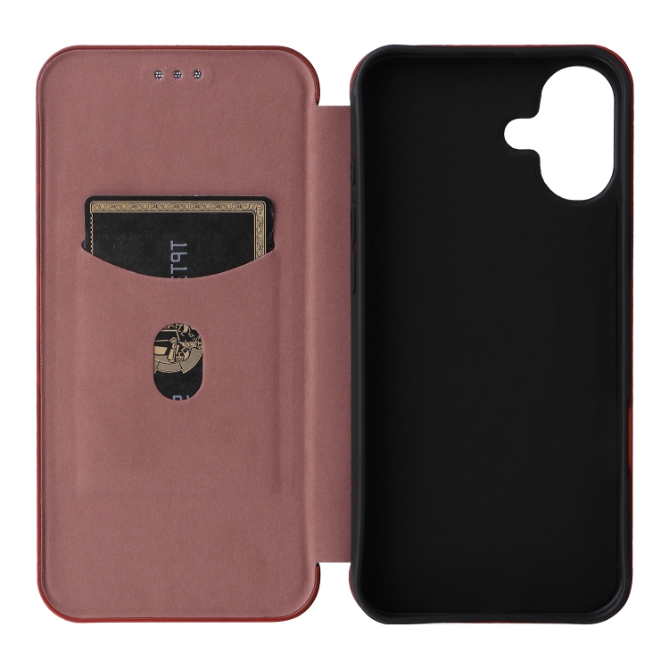 For iPhone 16 Plus Carbon Fiber Texture Flip Leather Phone Case(Brown) For iPhone 16 Plus Carbon Fiber Texture Flip Leather Phone Case(Brown)