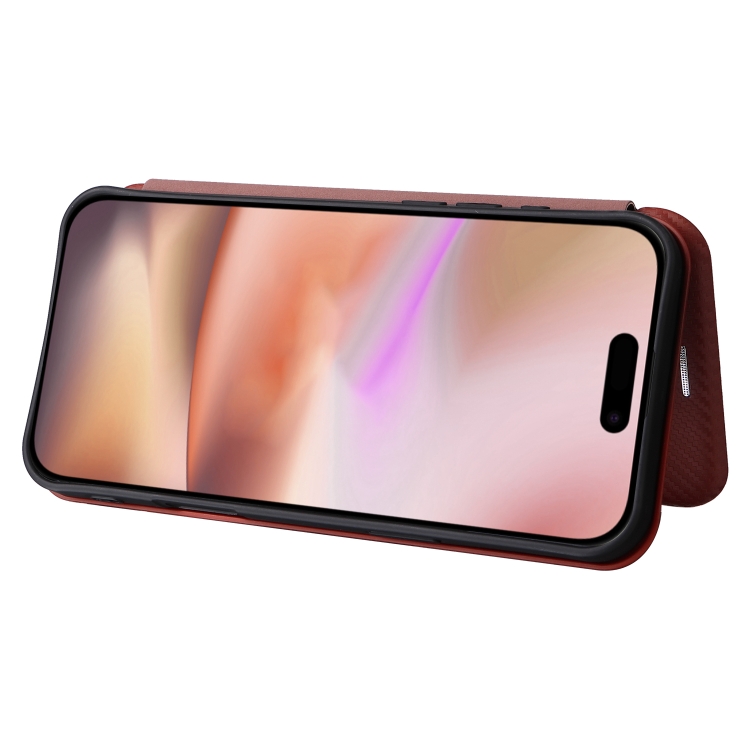 For iPhone 16 Plus Carbon Fiber Texture Flip Leather Phone Case(Brown) For iPhone 16 Plus Carbon Fiber Texture Flip Leather Phone Case(Brown)