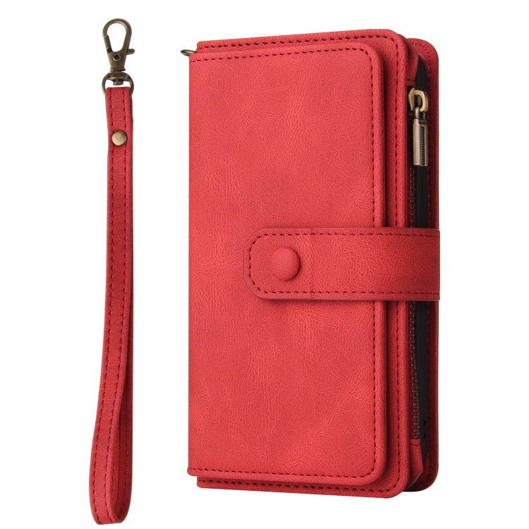 For Samsung Galaxy S25 Ultra 5G Skin Feel Multi Card Slots Zipper Wallet Leather Phone Case(Red) For Samsung Galaxy S25 Ultra 5G Skin Feel Multi Card Slots Zipper Wallet Leather Phone Case(Red)