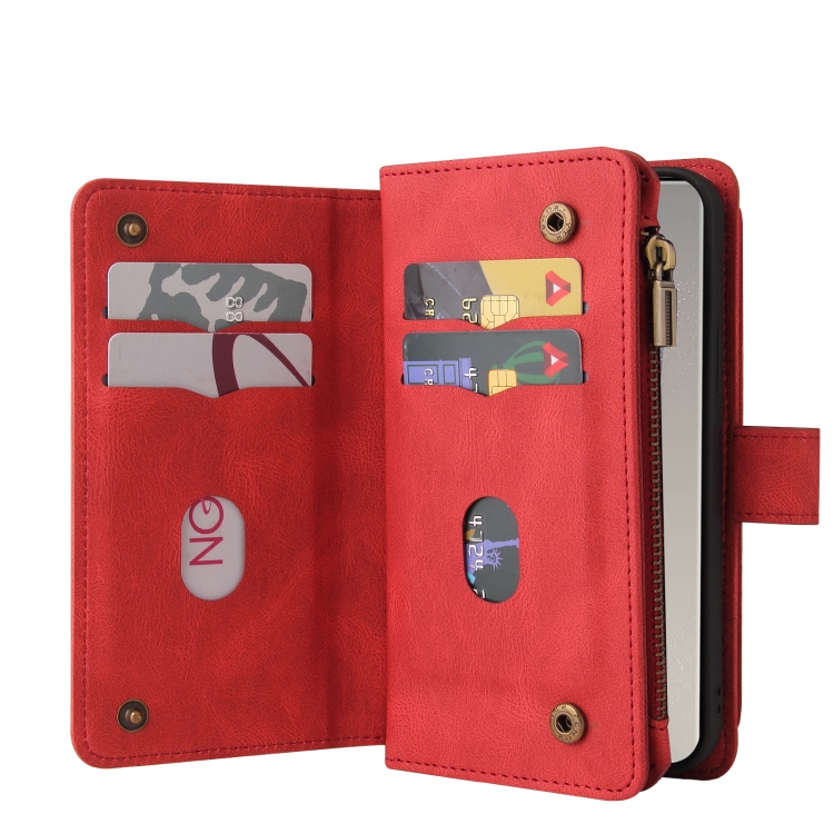 For Samsung Galaxy S25 Ultra 5G Skin Feel Multi Card Slots Zipper Wallet Leather Phone Case(Red) For Samsung Galaxy S25 Ultra 5G Skin Feel Multi Card Slots Zipper Wallet Leather Phone Case(Red)