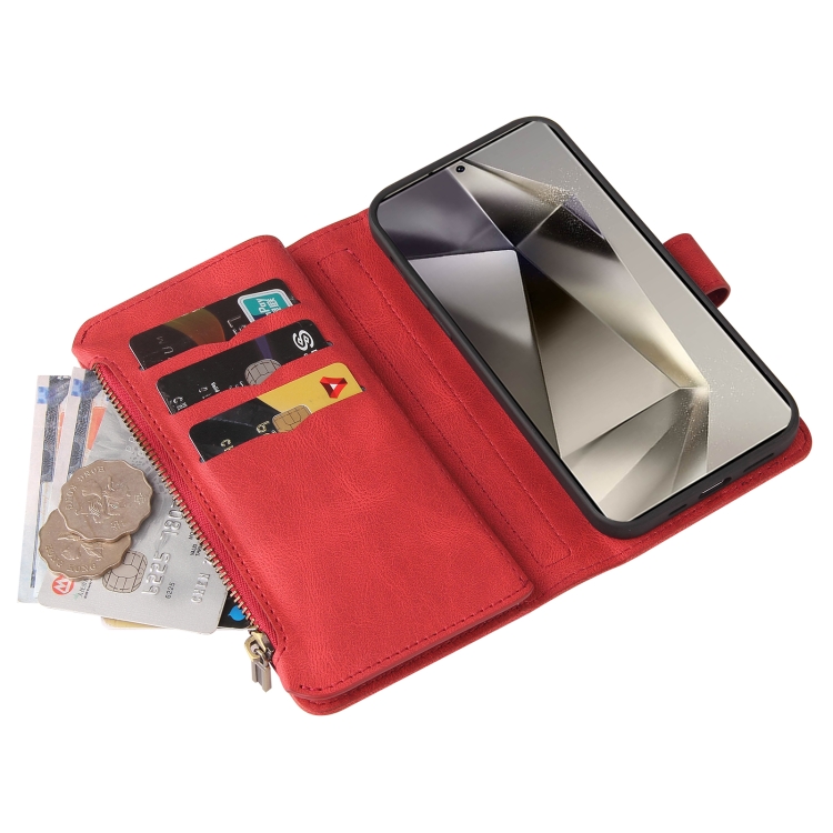 For Samsung Galaxy S25 Ultra 5G Skin Feel Multi Card Slots Zipper Wallet Leather Phone Case(Red) For Samsung Galaxy S25 Ultra 5G Skin Feel Multi Card Slots Zipper Wallet Leather Phone Case(Red)