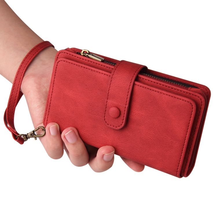 For Samsung Galaxy S25 Ultra 5G Skin Feel Multi Card Slots Zipper Wallet Leather Phone Case(Red) For Samsung Galaxy S25 Ultra 5G Skin Feel Multi Card Slots Zipper Wallet Leather Phone Case(Red)