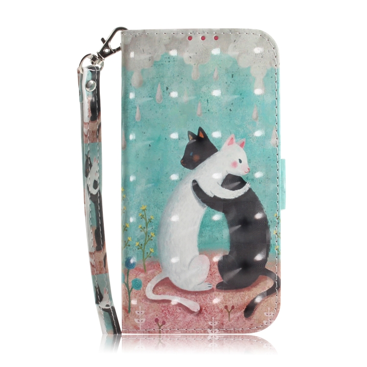 For iPhone 12 mini 3D Colored Drawing Horizontal Flip Leather Case with Holder & Card Slots & Wallet & Lanyard(Black White Cat)