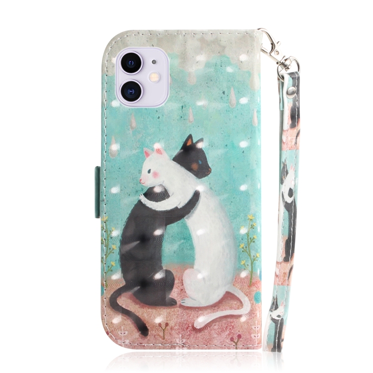 For iPhone 12 mini 3D Colored Drawing Horizontal Flip Leather Case with Holder & Card Slots & Wallet & Lanyard(Black White Cat)