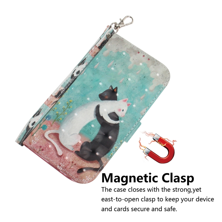 For iPhone 12 mini 3D Colored Drawing Horizontal Flip Leather Case with Holder & Card Slots & Wallet & Lanyard(Black White Cat)