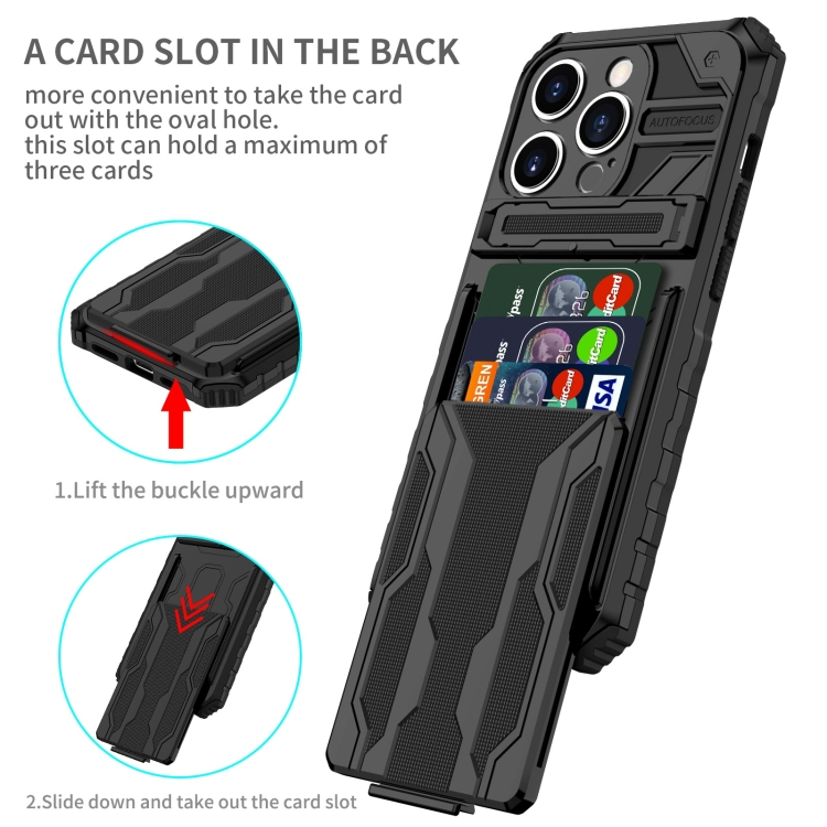 For iPhone 15 Pro Kickstand Armor Card Wallet Phone Case(Black) For iPhone 15 Pro Kickstand Armor Card Wallet Phone Case(Black)