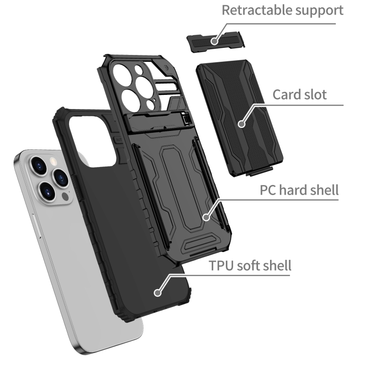 For iPhone 15 Pro Kickstand Armor Card Wallet Phone Case(Black) For iPhone 15 Pro Kickstand Armor Card Wallet Phone Case(Black)