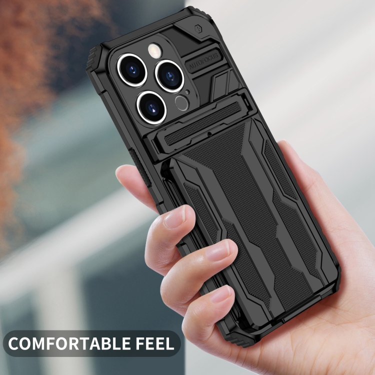 For iPhone 15 Pro Kickstand Armor Card Wallet Phone Case(Black) For iPhone 15 Pro Kickstand Armor Card Wallet Phone Case(Black)