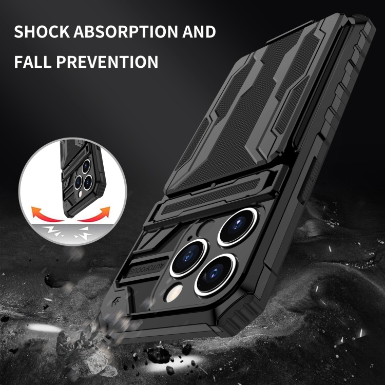 For iPhone 15 Pro Kickstand Armor Card Wallet Phone Case(Black) For iPhone 15 Pro Kickstand Armor Card Wallet Phone Case(Black)