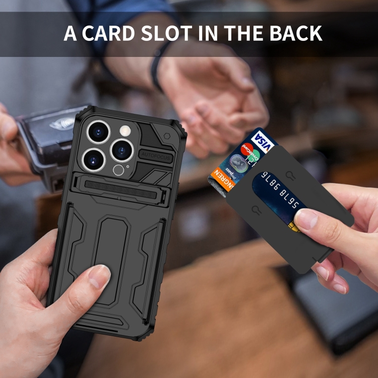 For iPhone 15 Pro Kickstand Armor Card Wallet Phone Case(Black) For iPhone 15 Pro Kickstand Armor Card Wallet Phone Case(Black)