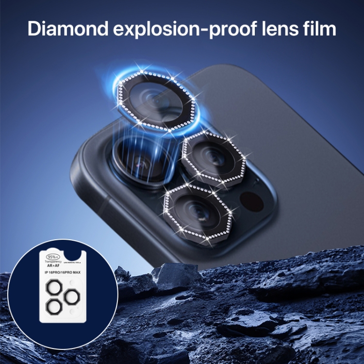 For iPhone 16 Pro / 16 Pro Max HD Lens Protective Film with Diamond(Rose Red) For iPhone 16 Pro / 16 Pro Max HD Lens Protective Film with Diamond(Rose Red)