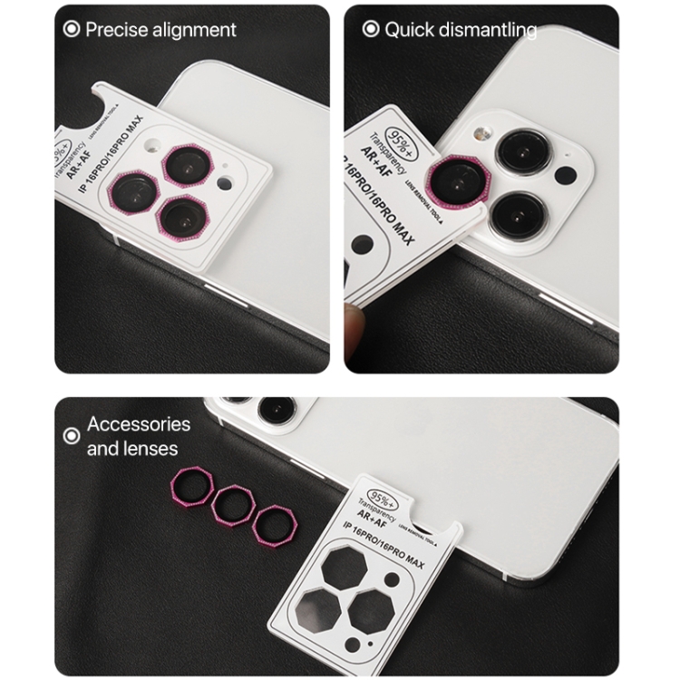 For iPhone 16 Pro / 16 Pro Max HD Lens Protective Film with Diamond(Rose Red) For iPhone 16 Pro / 16 Pro Max HD Lens Protective Film with Diamond(Rose Red)