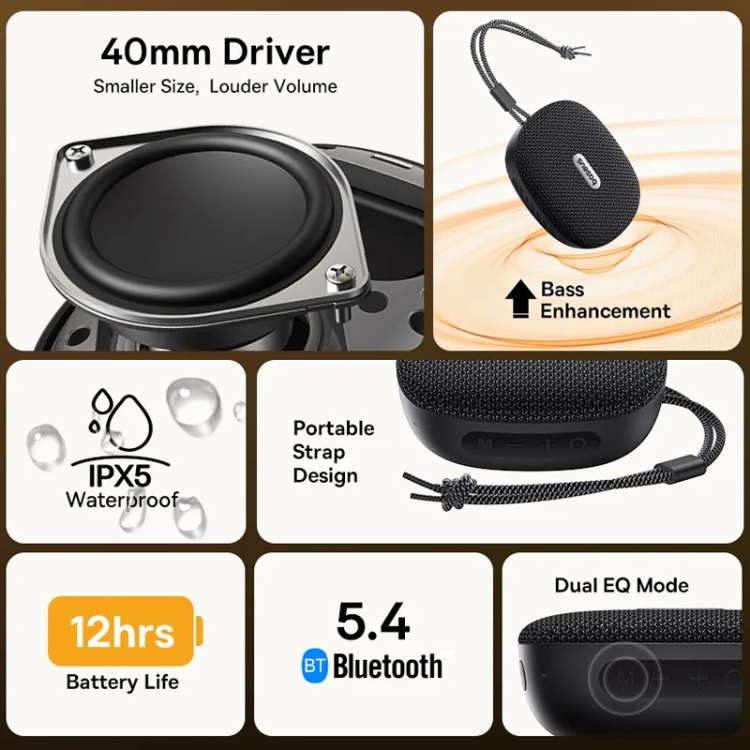 Baseus AeQur 35 Pro Air IPX5 Waterproof Outdoor Portable Bluetooth Speaker(Black) Baseus AeQur 35 Pro Air IPX5 Waterproof Outdoor Portable Bluetooth Speaker(Black)