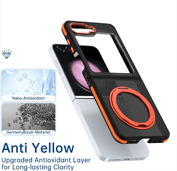 For Samsung Galaxy Z Flip6 Dual-Color Skin Feel 360 Rotating Holder Phone Case(Orange) For Samsung Galaxy Z Flip6 Dual-Color Skin Feel 360 Rotating Holder Phone Case(Orange)
