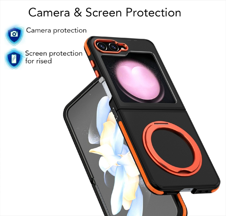 For Samsung Galaxy Z Flip6 Dual-Color Skin Feel 360 Rotating Holder Phone Case(Orange) For Samsung Galaxy Z Flip6 Dual-Color Skin Feel 360 Rotating Holder Phone Case(Orange)