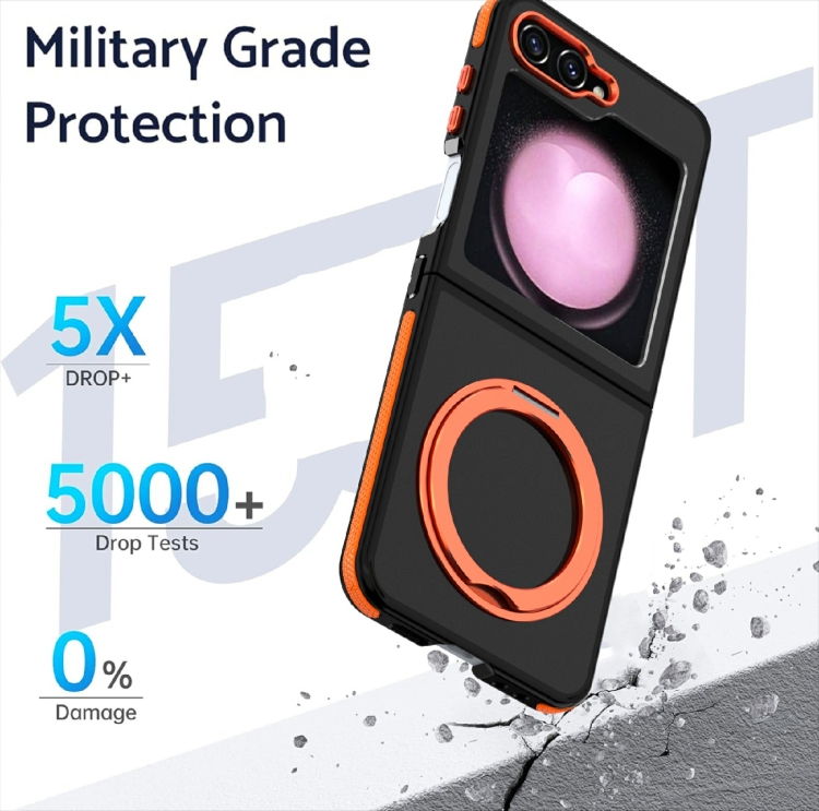 For Samsung Galaxy Z Flip6 Dual-Color Skin Feel 360 Rotating Holder Phone Case(Orange) For Samsung Galaxy Z Flip6 Dual-Color Skin Feel 360 Rotating Holder Phone Case(Orange)