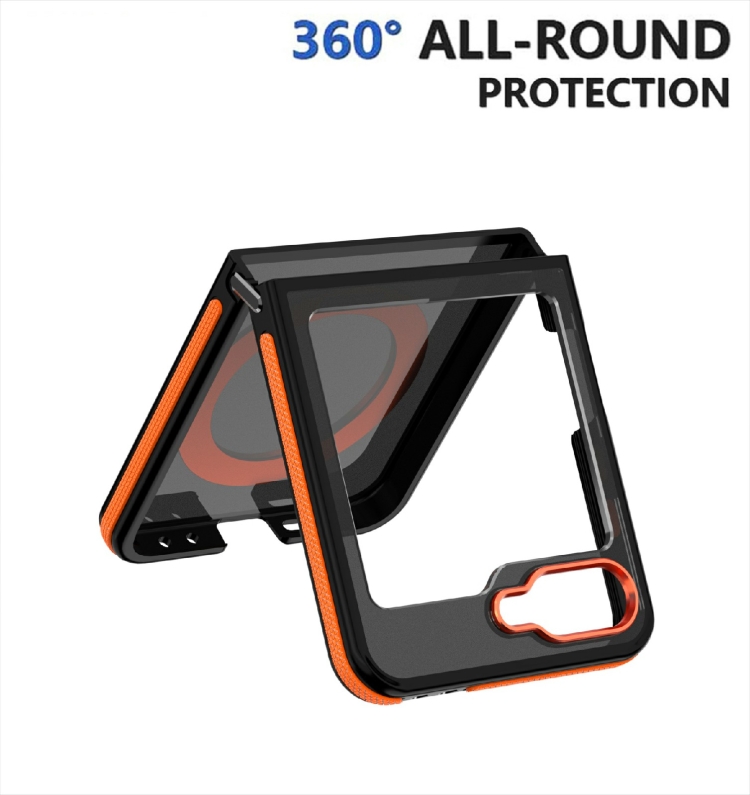 For Samsung Galaxy Z Flip6 Dual-Color Skin Feel 360 Rotating Holder Phone Case(Orange) For Samsung Galaxy Z Flip6 Dual-Color Skin Feel 360 Rotating Holder Phone Case(Orange)