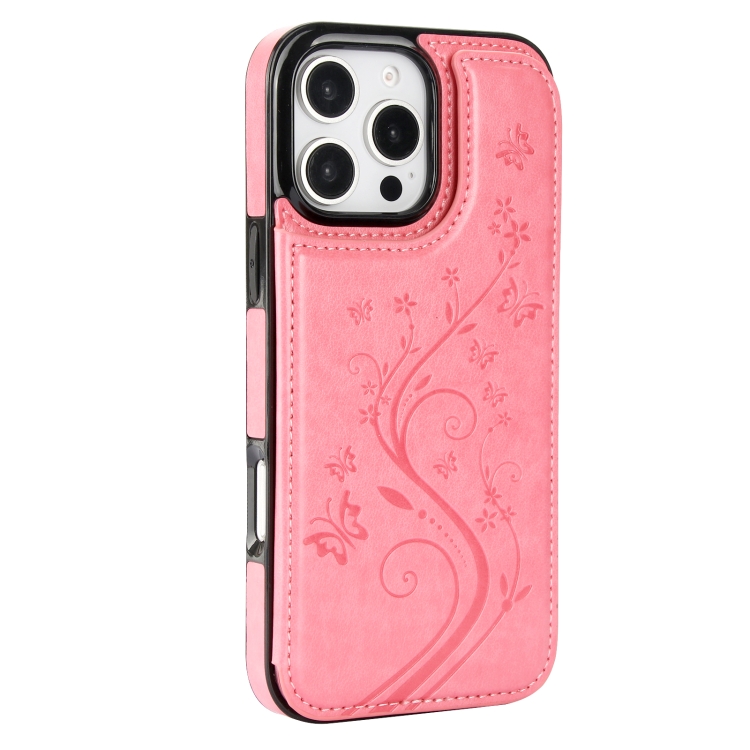 For iPhone 16 Pro Max Double Buckle Butterfly Embossing PU Phone Case(Pink) For iPhone 16 Pro Max Double Buckle Butterfly Embossing PU Phone Case(Pink)