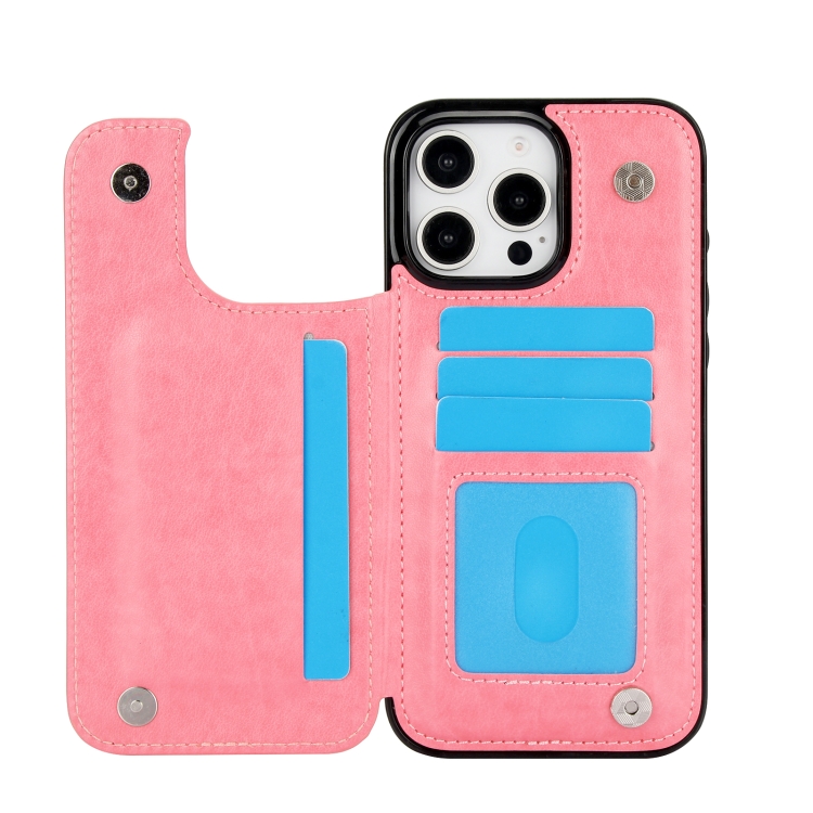 For iPhone 16 Pro Max Double Buckle Butterfly Embossing PU Phone Case(Pink) For iPhone 16 Pro Max Double Buckle Butterfly Embossing PU Phone Case(Pink)