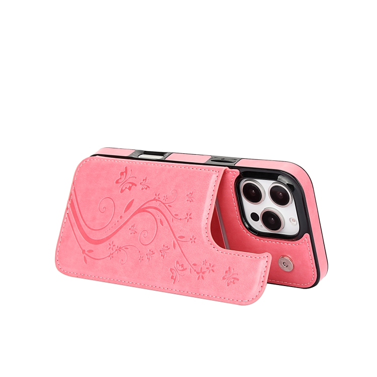 For iPhone 16 Pro Max Double Buckle Butterfly Embossing PU Phone Case(Pink) For iPhone 16 Pro Max Double Buckle Butterfly Embossing PU Phone Case(Pink)