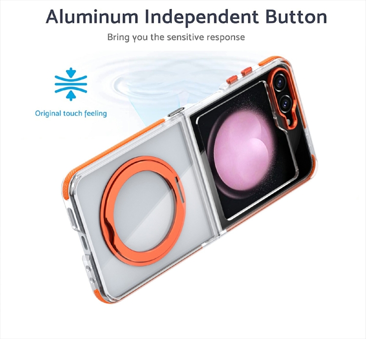 For Samsung Galaxy Z Flip5 Dual-Color Clear Acrylic Hybrid TPU 360 Rotating Holder Phone Case(Grey) For Samsung Galaxy Z Flip5 Dual-Color Clear Acrylic Hybrid TPU 360 Rotating Holder Phone Case(Grey)