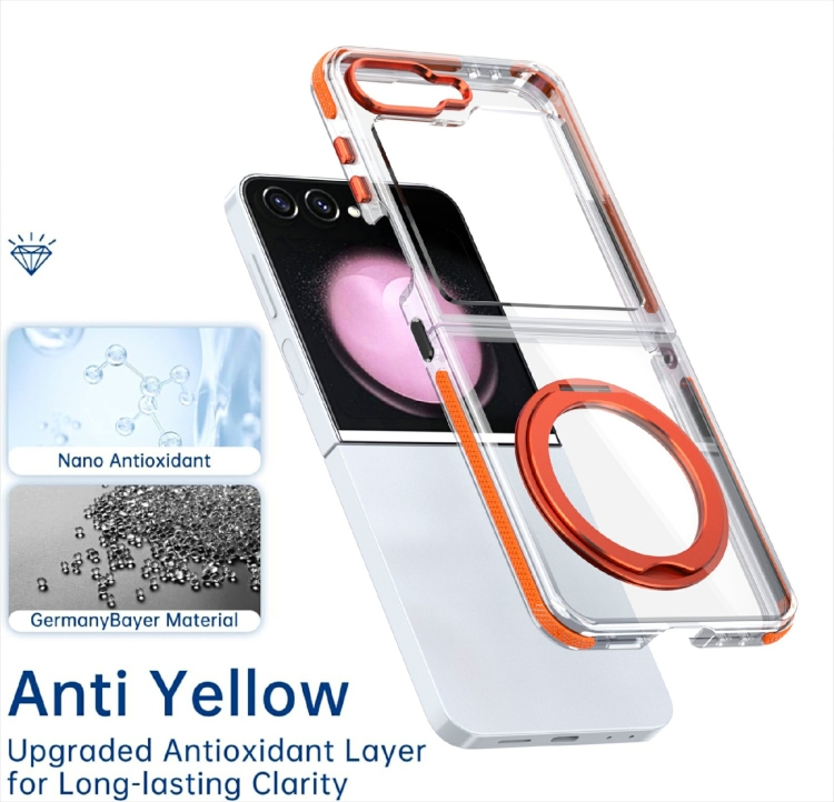 For Samsung Galaxy Z Flip5 Dual-Color Clear Acrylic Hybrid TPU 360 Rotating Holder Phone Case(Grey) For Samsung Galaxy Z Flip5 Dual-Color Clear Acrylic Hybrid TPU 360 Rotating Holder Phone Case(Grey)