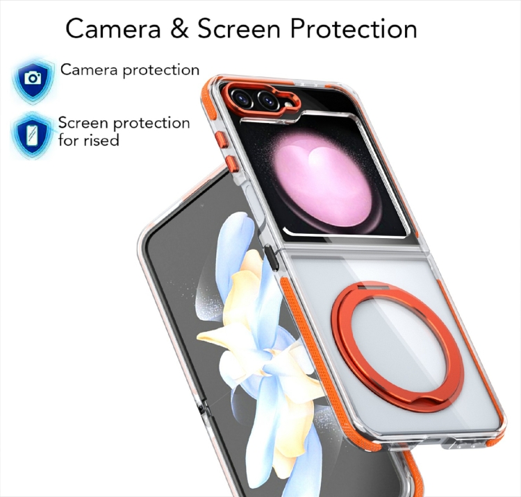 For Samsung Galaxy Z Flip5 Dual-Color Clear Acrylic Hybrid TPU 360 Rotating Holder Phone Case(Grey) For Samsung Galaxy Z Flip5 Dual-Color Clear Acrylic Hybrid TPU 360 Rotating Holder Phone Case(Grey)