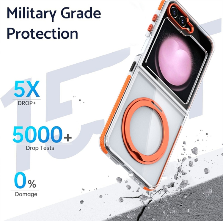 For Samsung Galaxy Z Flip5 Dual-Color Clear Acrylic Hybrid TPU 360 Rotating Holder Phone Case(Grey) For Samsung Galaxy Z Flip5 Dual-Color Clear Acrylic Hybrid TPU 360 Rotating Holder Phone Case(Grey)