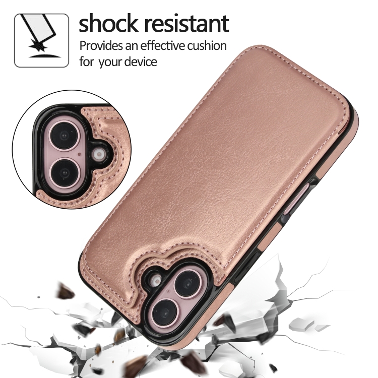 For iPhone 16 Plus Double Buckle Crazy Horse Texture PU Phone Case(Rose Gold) For iPhone 16 Plus Double Buckle Crazy Horse Texture PU Phone Case(Rose Gold)