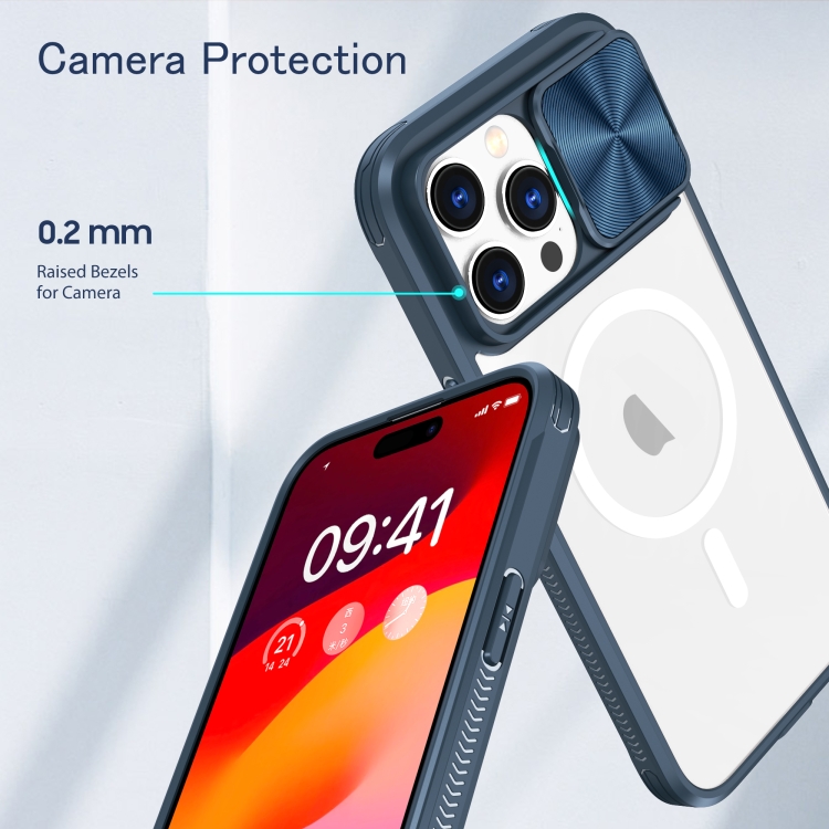 For iPhone 14 Pro Max Clear Acrylic + PC + TPU MagSafe Lens Sliding Cover Full Coverage Phone Case(Navy Blue) For iPhone 14 Pro Max Clear Acrylic + PC + TPU MagSafe Lens Sliding Cover Full Coverage Phone Case(Navy Blue)