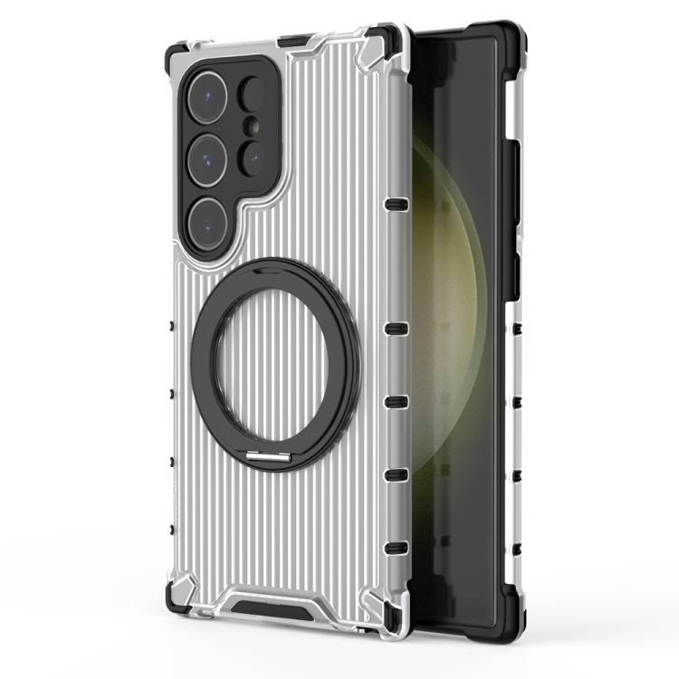 For Samsung Galaxy S24 Ultra 5G Grating 360 Degree Rotating Holder Shockproof Phone Case(Transparent) For Samsung Galaxy S24 Ultra 5G Grating 360 Degree Rotating Holder Shockproof Phone Case(Transparent)