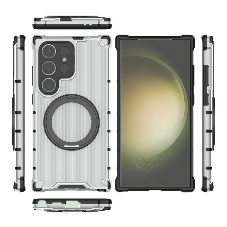 For Samsung Galaxy S24 Ultra 5G Grating 360 Degree Rotating Holder Shockproof Phone Case(Transparent) For Samsung Galaxy S24 Ultra 5G Grating 360 Degree Rotating Holder Shockproof Phone Case(Transparent)