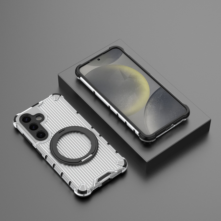 For Samsung Galaxy S24 5G Grating 360 Degree Rotating Holder Shockproof Phone Case(Transparent)