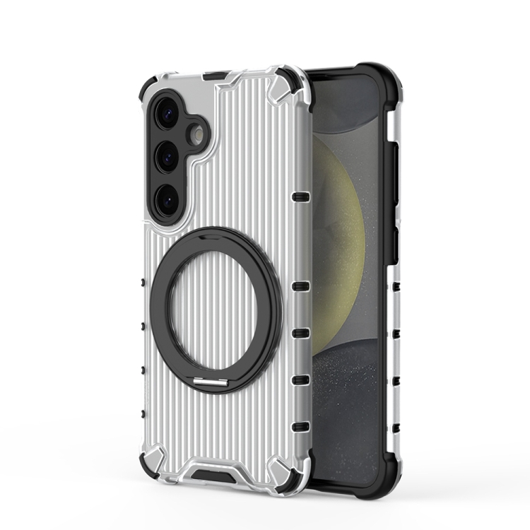 For Samsung Galaxy S24 5G Grating 360 Degree Rotating Holder Shockproof Phone Case(Transparent)