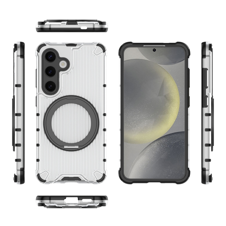 For Samsung Galaxy S24 5G Grating 360 Degree Rotating Holder Shockproof Phone Case(Transparent)