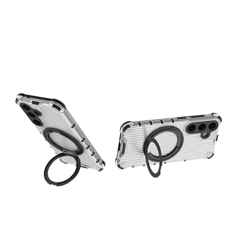 For Samsung Galaxy S24 5G Grating 360 Degree Rotating Holder Shockproof Phone Case(Transparent)