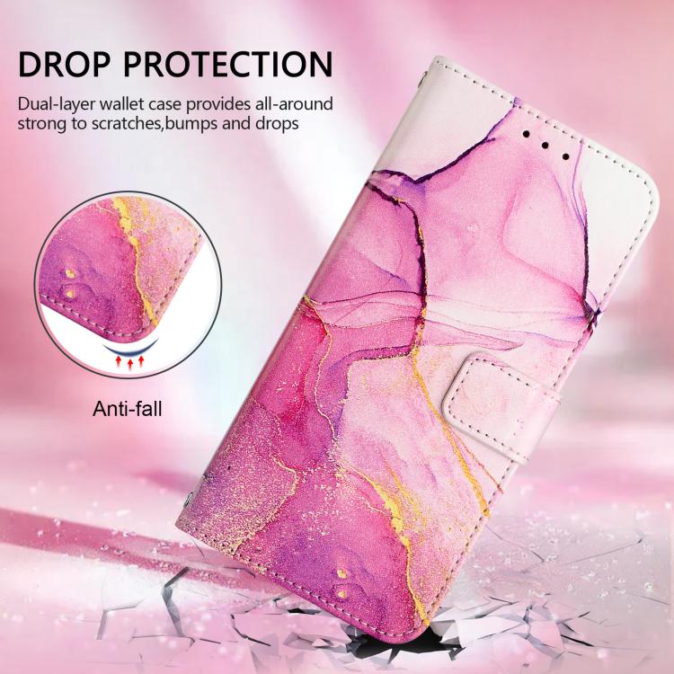 For Redmi Note 14 Pro 4G PT003 Marble Pattern Flip Leather Phone Case(Pink Purple Gold)