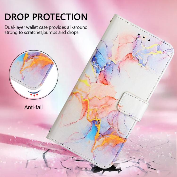 For Redmi Note 14 4G 164.84mm PT003 Marble Pattern Flip Leather Phone Case(Galaxy Marble White)