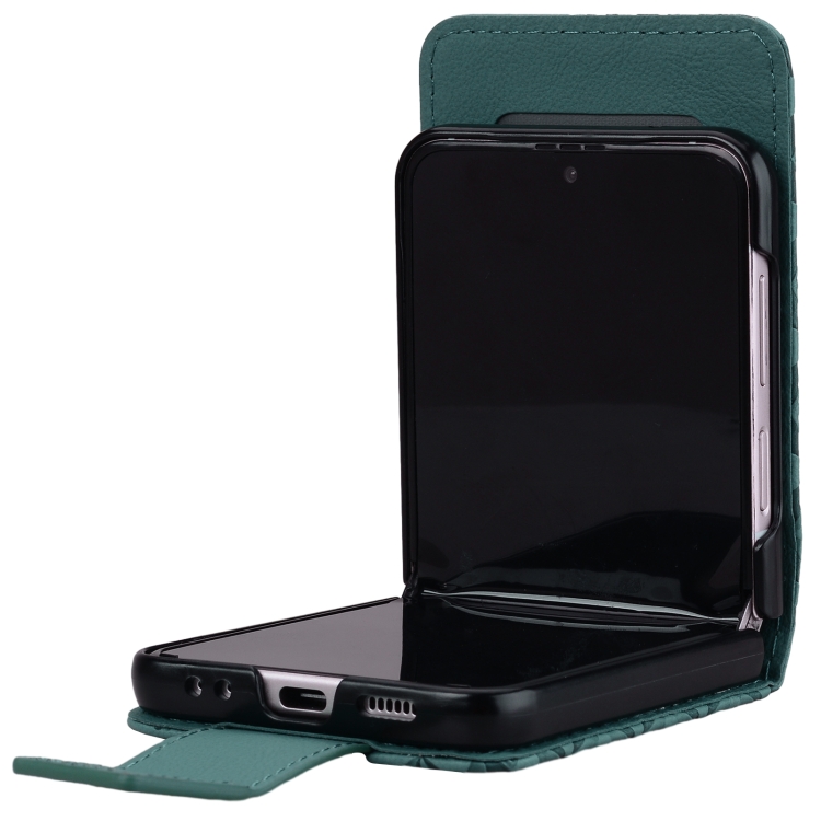 For Samsung Galaxy Z Flip6 Diamond Buckle Leather Phone Case with Lanyard(Green)