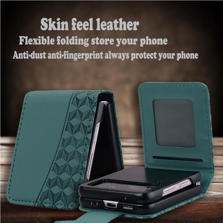 For Samsung Galaxy Z Flip6 Diamond Buckle Leather Phone Case with Lanyard(Green)