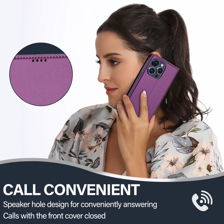For iPhone 14 Pro Max LC.IMEEKE L1 Series Frosted Fine Texture PU Phone Case(Purple)