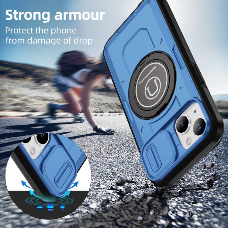 For iPhone 14 Sliding Camshield TPU Hybrid PC Magnetic Holder Phone Case(Sky Blue) For iPhone 14 Sliding Camshield TPU Hybrid PC Magnetic Holder Phone Case(Sky Blue)
