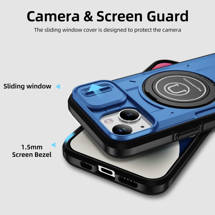 For iPhone 14 Sliding Camshield TPU Hybrid PC Magnetic Holder Phone Case(Sky Blue) For iPhone 14 Sliding Camshield TPU Hybrid PC Magnetic Holder Phone Case(Sky Blue)