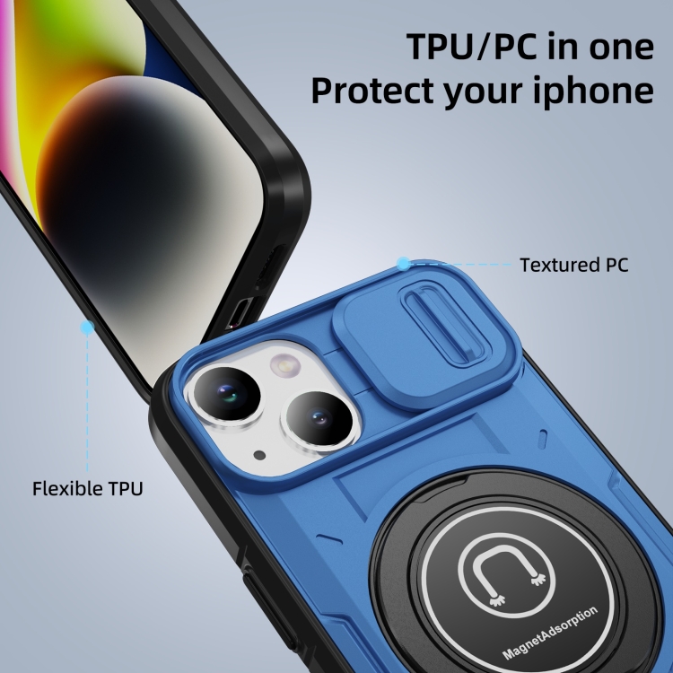For iPhone 14 Sliding Camshield TPU Hybrid PC Magnetic Holder Phone Case(Sky Blue) For iPhone 14 Sliding Camshield TPU Hybrid PC Magnetic Holder Phone Case(Sky Blue)