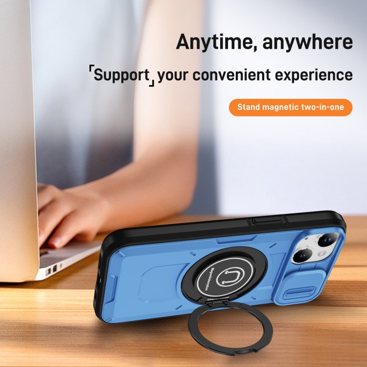 For iPhone 14 Sliding Camshield TPU Hybrid PC Magnetic Holder Phone Case(Sky Blue) For iPhone 14 Sliding Camshield TPU Hybrid PC Magnetic Holder Phone Case(Sky Blue)