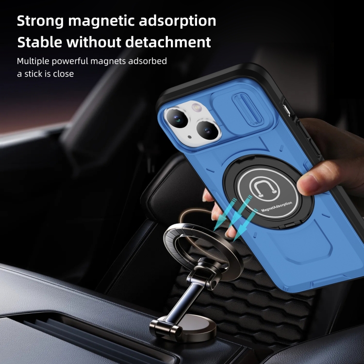 For iPhone 14 Sliding Camshield TPU Hybrid PC Magnetic Holder Phone Case(Sky Blue) For iPhone 14 Sliding Camshield TPU Hybrid PC Magnetic Holder Phone Case(Sky Blue)