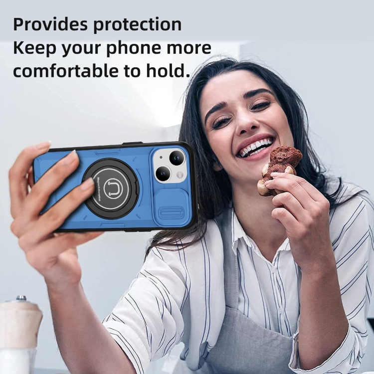 For iPhone 14 Sliding Camshield TPU Hybrid PC Magnetic Holder Phone Case(Sky Blue) For iPhone 14 Sliding Camshield TPU Hybrid PC Magnetic Holder Phone Case(Sky Blue)