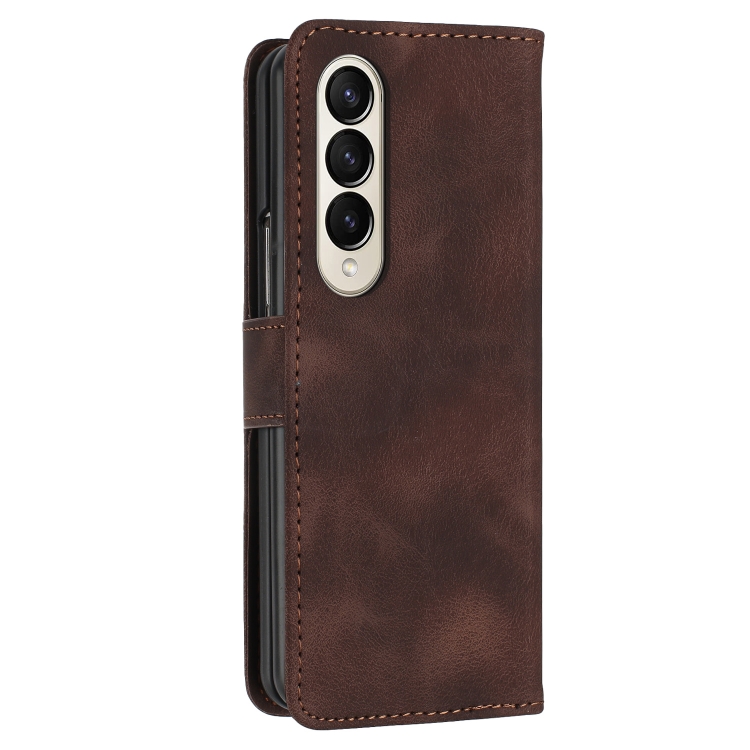 For Samsung Galaxy Z Fold4 YX0080 Grid Butterfly Embossed Pattern Flip Leather Phone Case with Lanyard(Coffee)