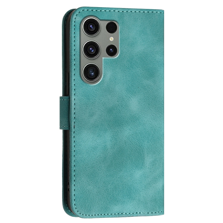 For Samsung Galaxy S23 Ultra 5G YX0080 Grid Butterfly Embossed Pattern Flip Leather Phone Case with Lanyard(Light Blue)