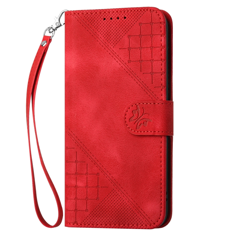 For Samsung Galaxy S22 5G YX0080 Grid Butterfly Embossed Pattern Flip Leather Phone Case with Lanyard(Red) For Samsung Galaxy S22 5G YX0080 Grid Butterfly Embossed Pattern Flip Leather Phone Case with Lanyard(Red)